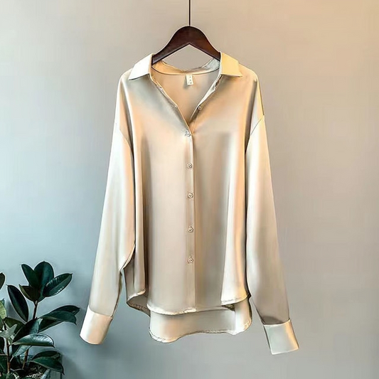 Chiara® | Elegant Long-Sleeved Satin Button-Down Blouse