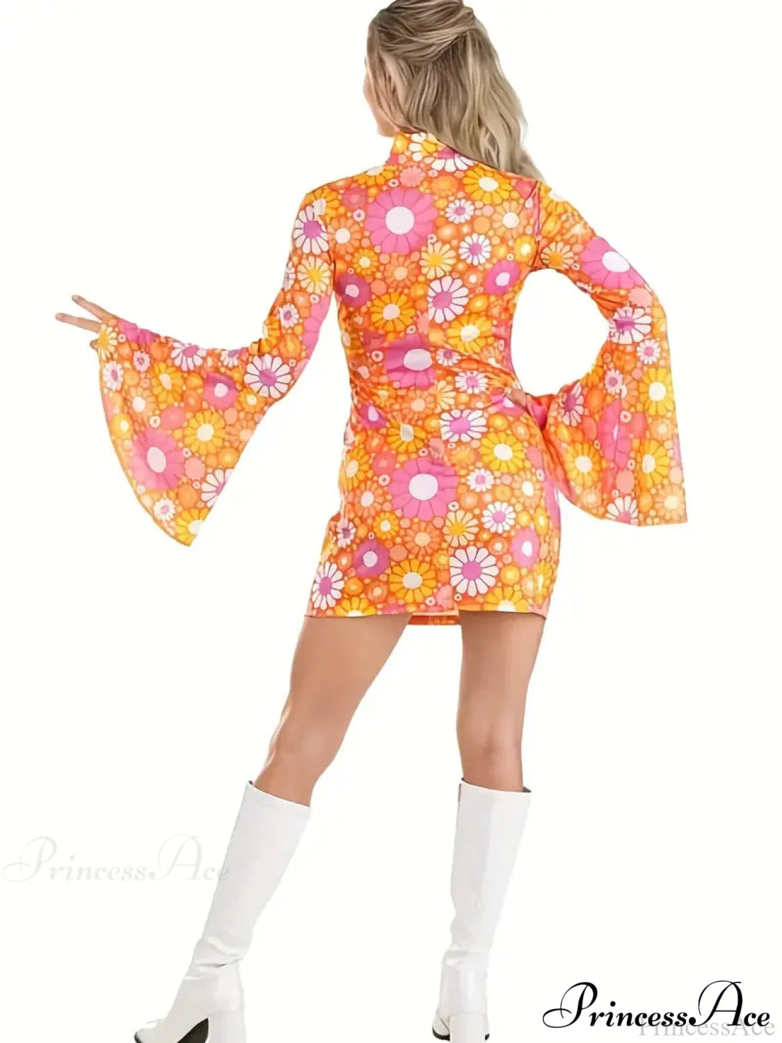 Purple Floral Flared Long Sleeve Party Dress