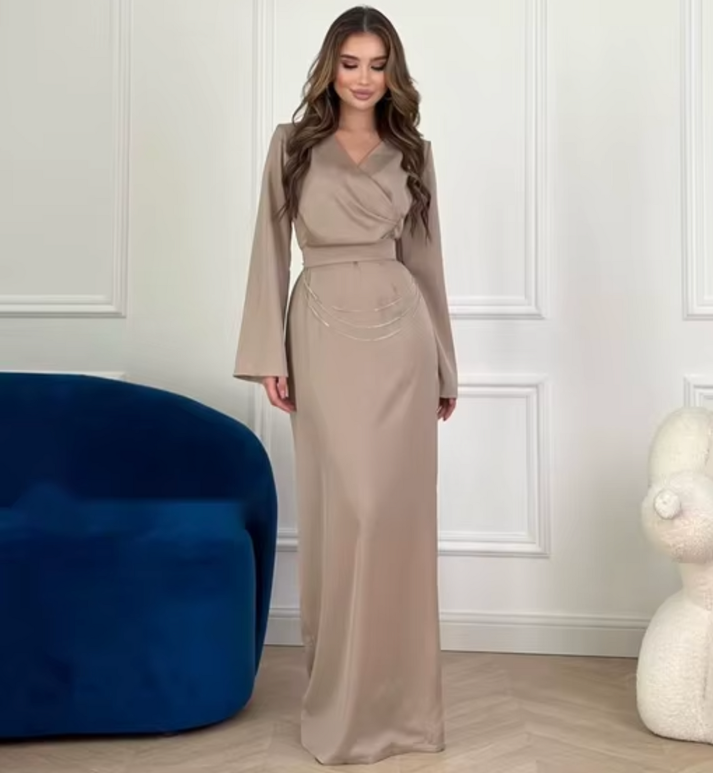 Melania® | Elegant Satin Dress With Flared Sleeves