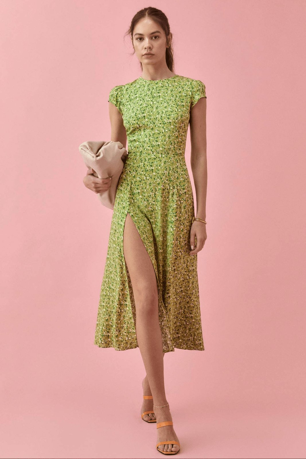Krystel® | Printed Round Neck Midi Summer Dress With Slit
