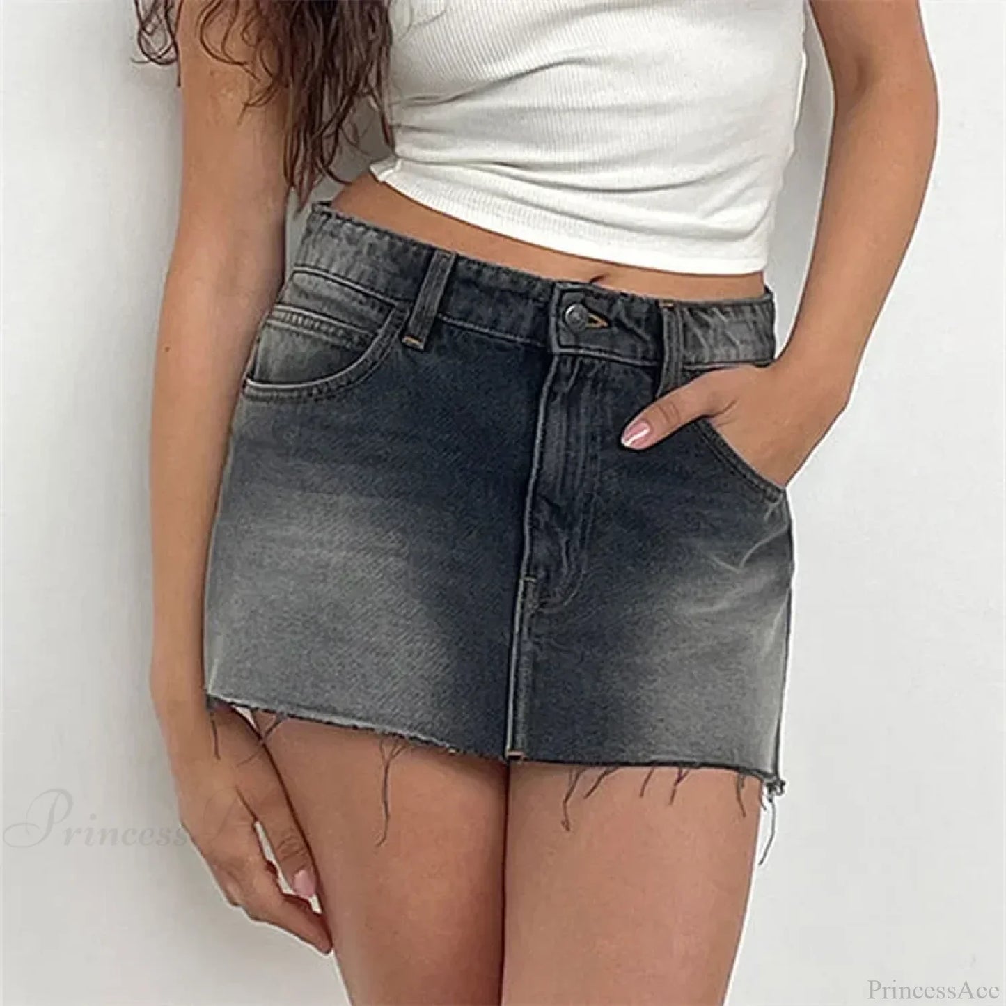 Raw Edge Gradient Denim Skirt