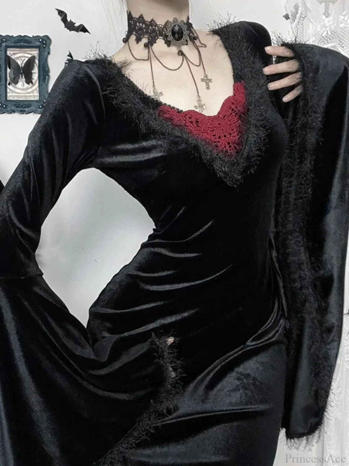 Rearless Plumage Patchwork Full-length Dress