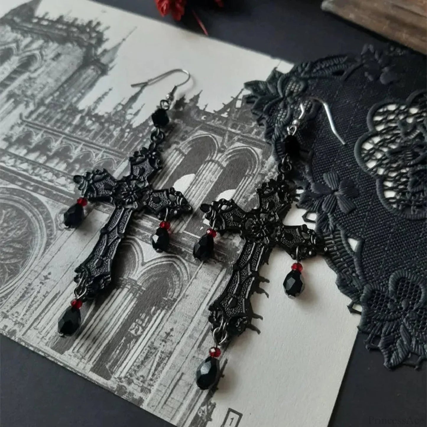 Rebel Celestial Cross Silver Empty Heart Earring