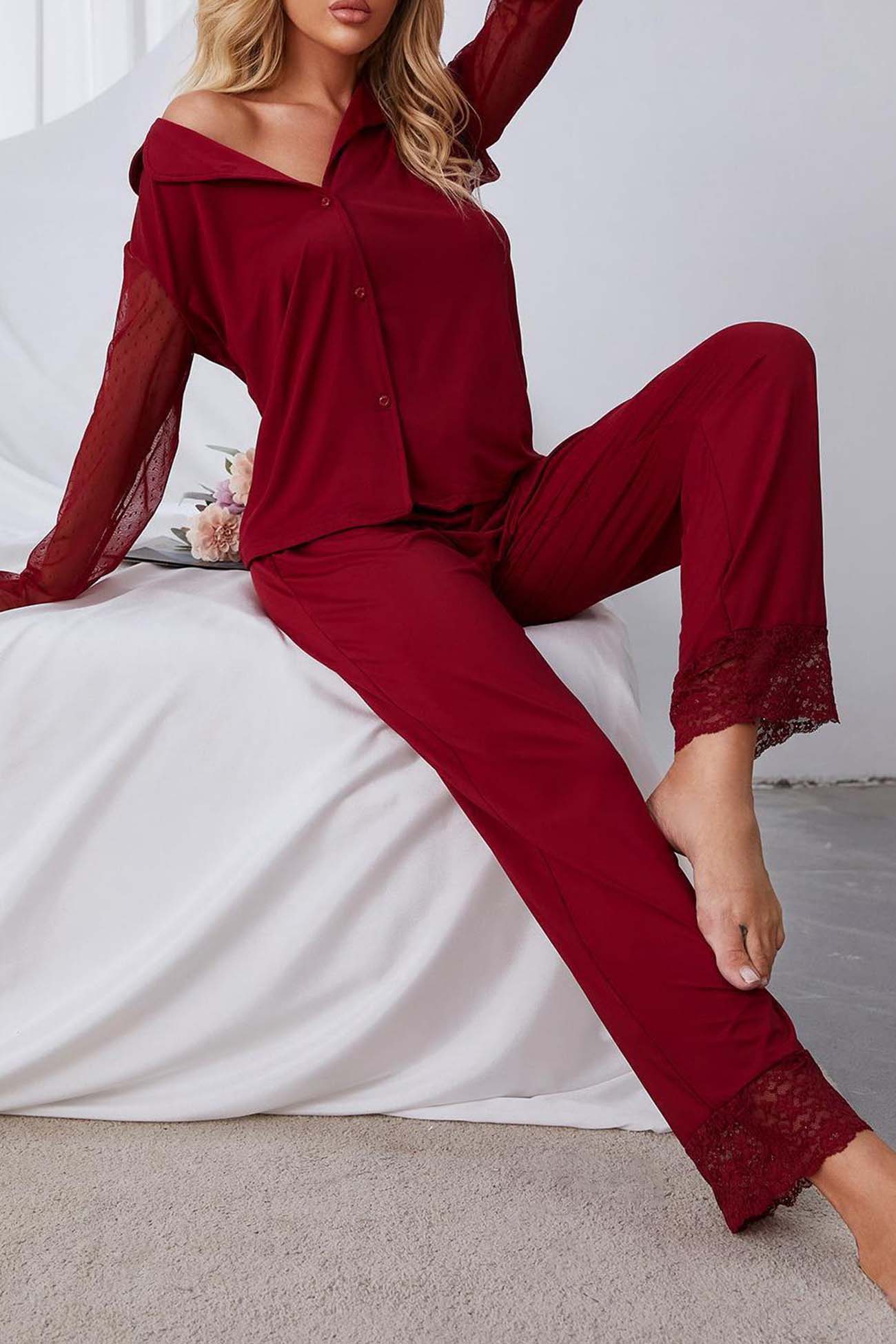 Annabelle | Mesh lace long sleeve pajama set