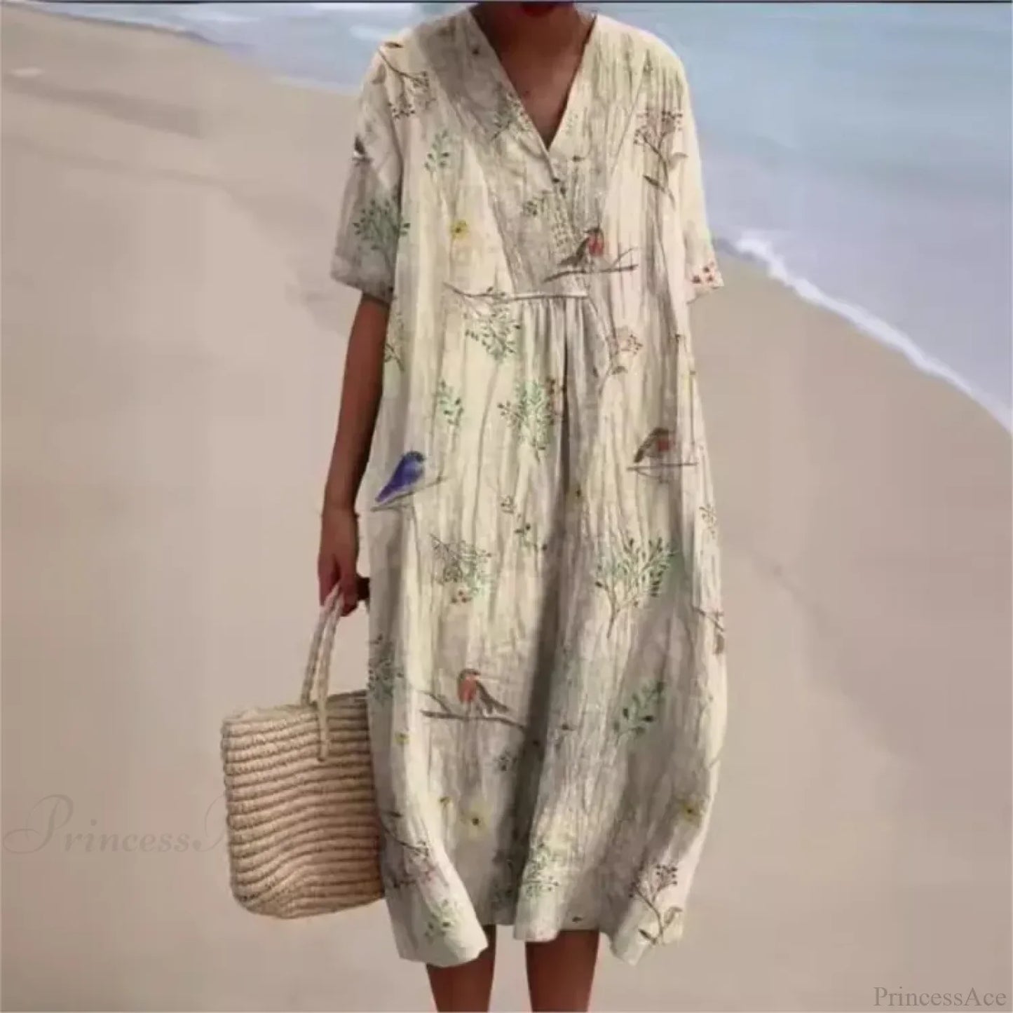 Retro Circle Print Boho Floral Dress