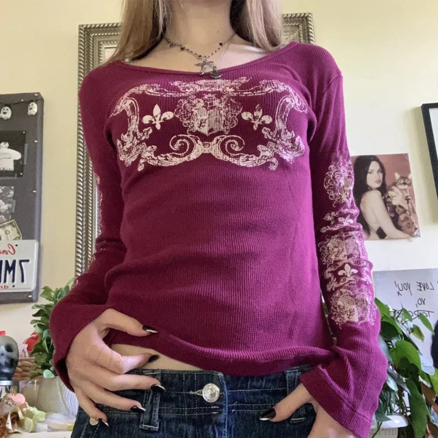 Rhinestone Graphic Knit Top
