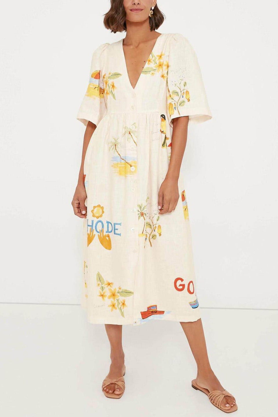 Yolaina® | Printed Linen Midi Dress