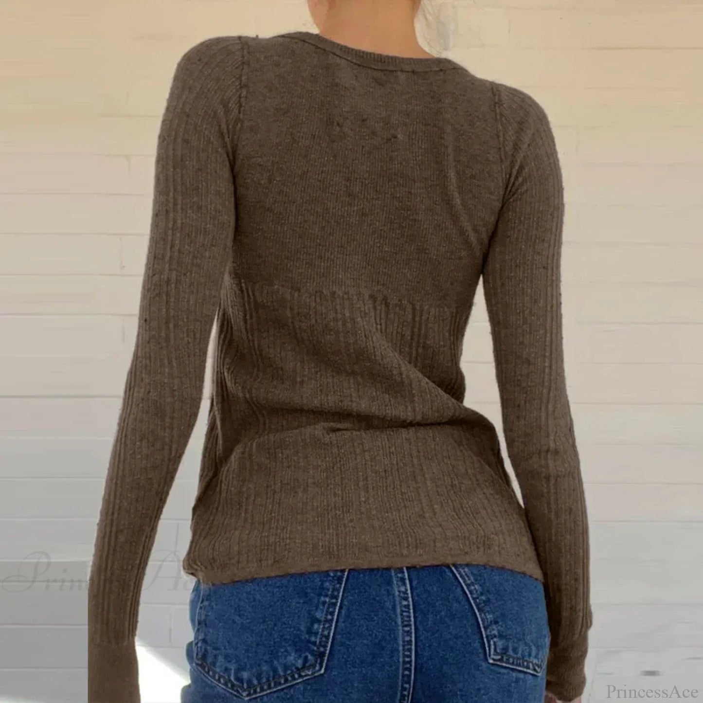 Ribbed Knit Slim Fit Button Front Long Sleeve Sweater Women