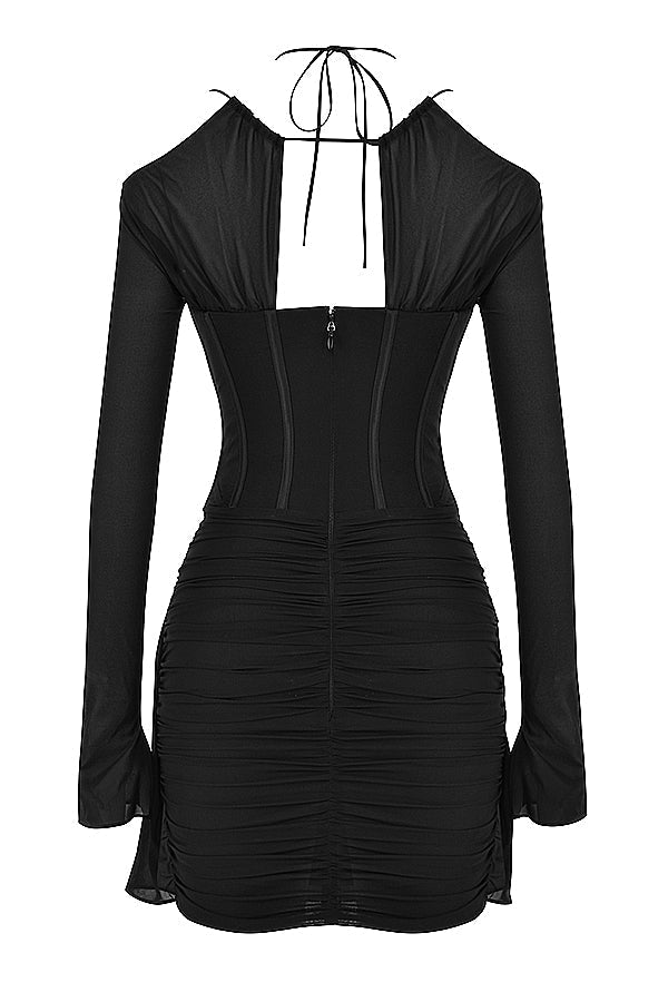 Margarita® | Black genuine silk mini dress with corset for women
