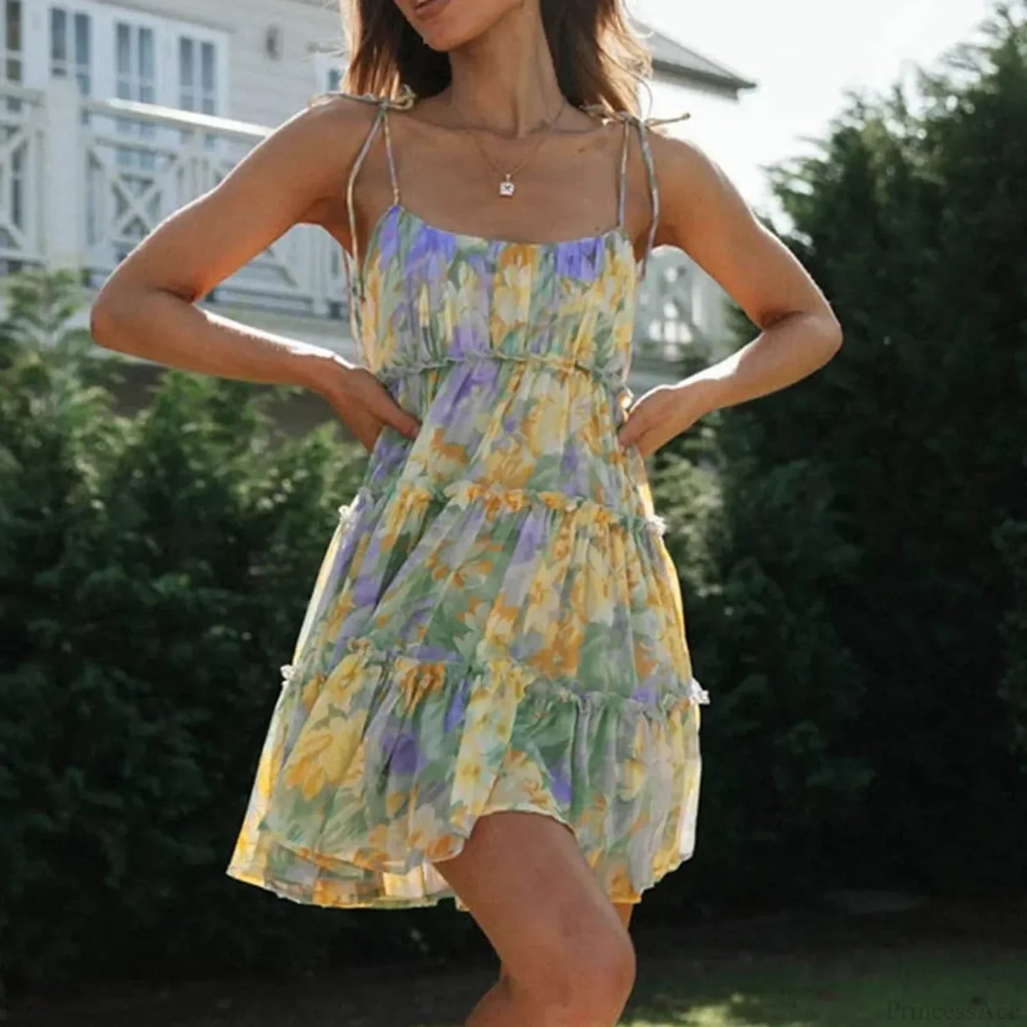 Sexy Chiffon Ruffle Floral Suspender Sundress