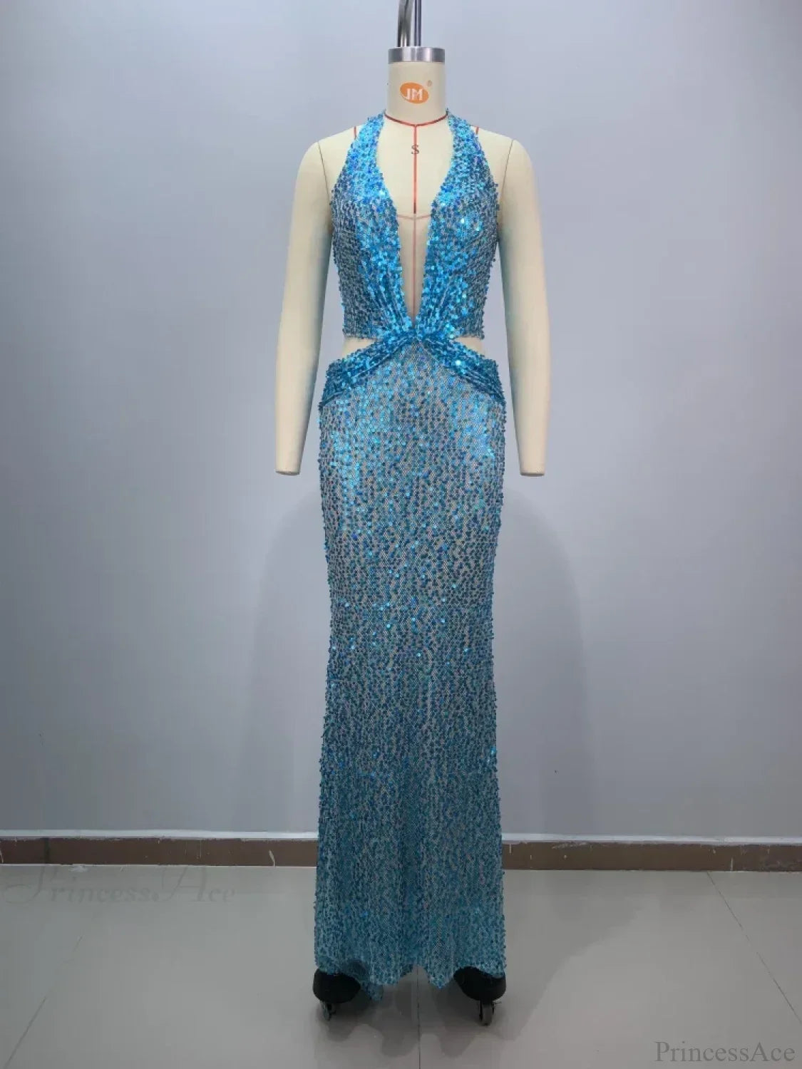 Sexy Sling Deep V-Neck Sequins Long Dress Hollow Out Slim Party Dress