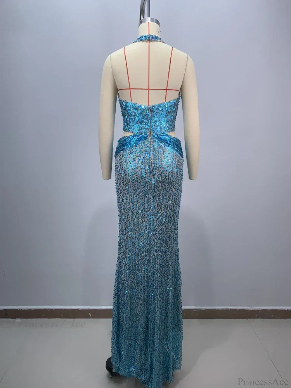 Sexy Sling Deep V-Neck Sequins Long Dress Hollow Out Slim Party Dress