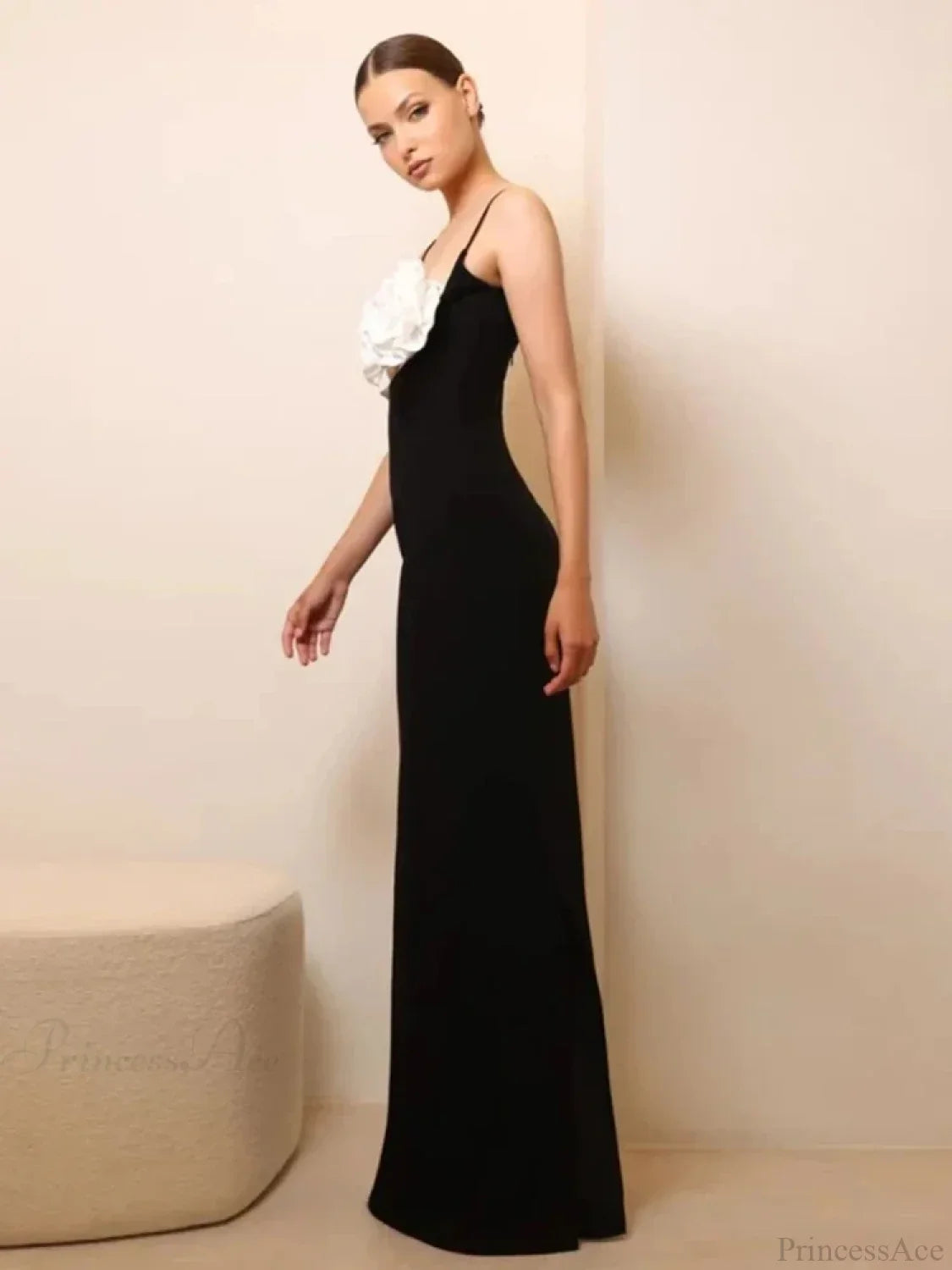 Sexy Spaghetti Strap 3D Flower Bandage Maxi Black Sleeveless Party Dress