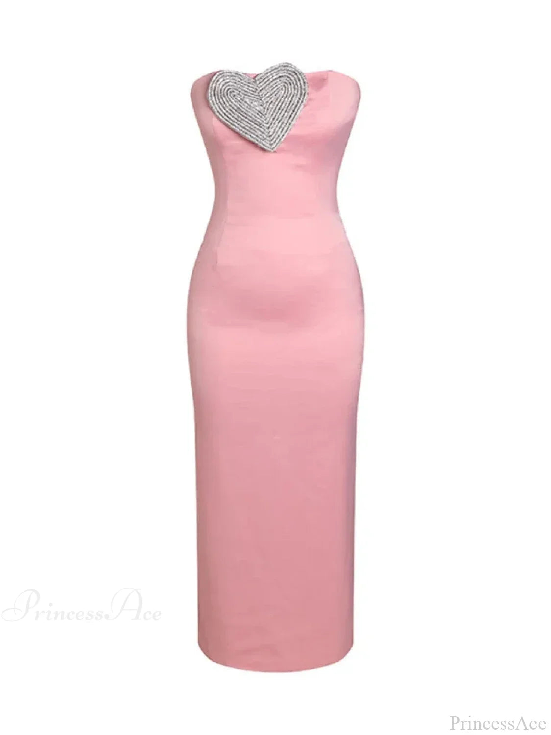 Sexy Strapless Heart Crystal Design Long Pink Sleeveless Diamonds Elegant Party Dress