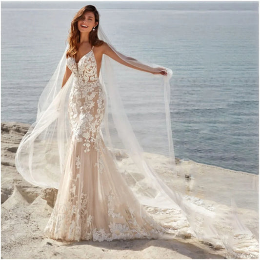 Sexy Strapless Lace Evening Wedding Dress