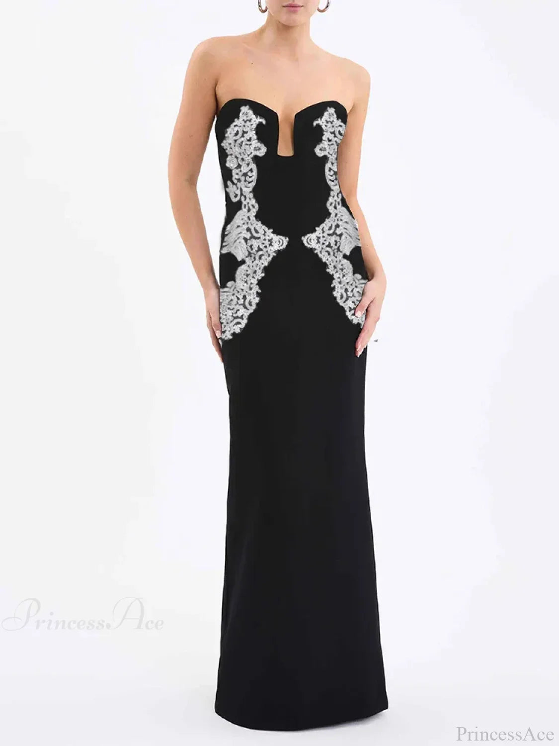 Sexy Strapless V Neck Lace Sequin Design Black Velvet Party Dress