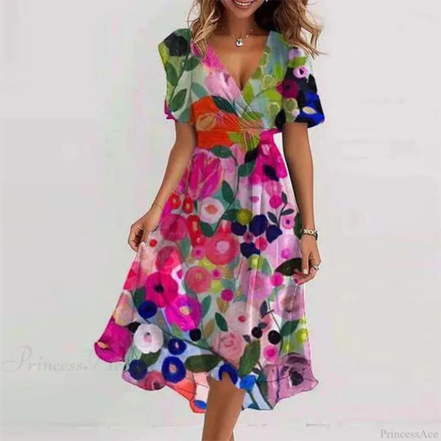 Sexy V-neck Floral Swing Dress