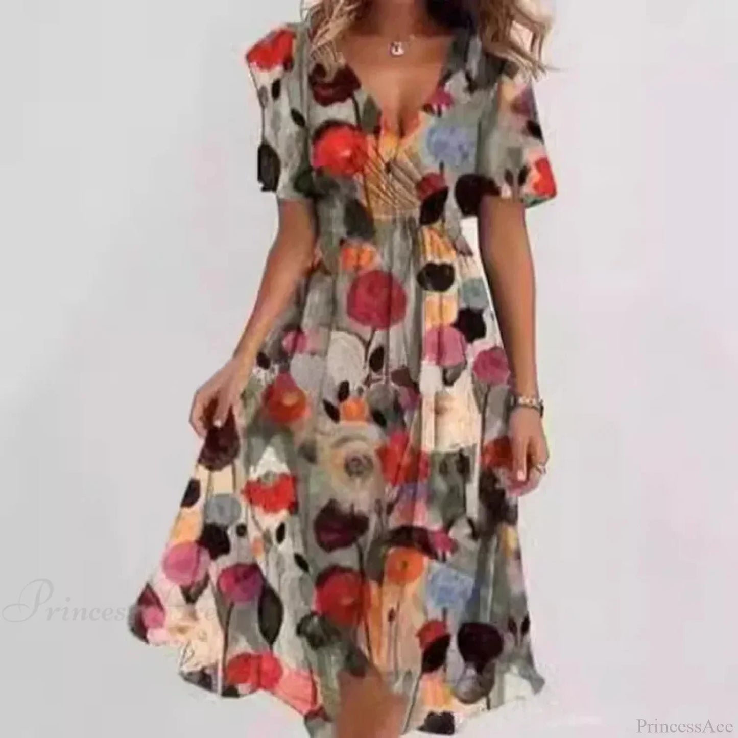 Sexy V-neck Floral Swing Dress