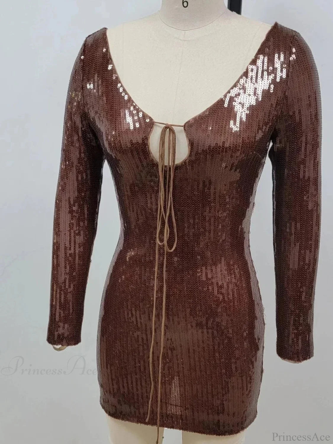 Sexy V Neck Long Sleeves Backless Sequin Mini Dress Women Party Dress