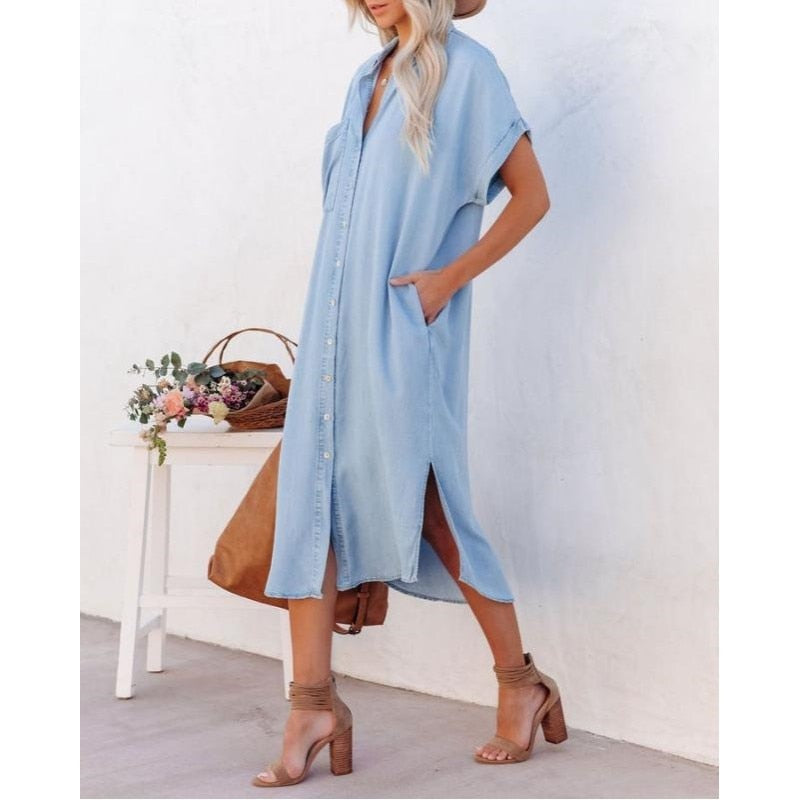 Shelby | Women's Button-Down Denim Midi Dress