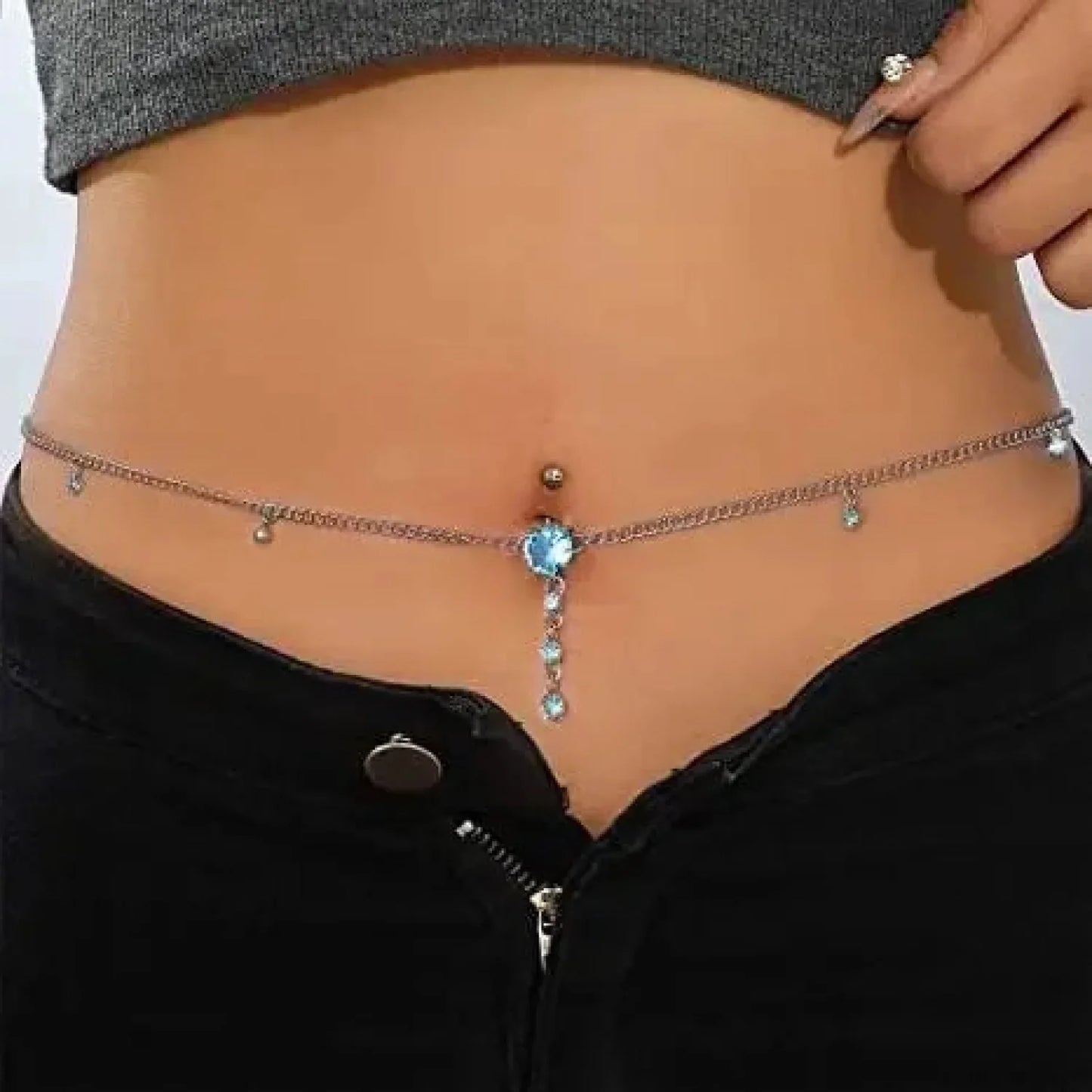Shiny Metal Chain Dark Belly Ring