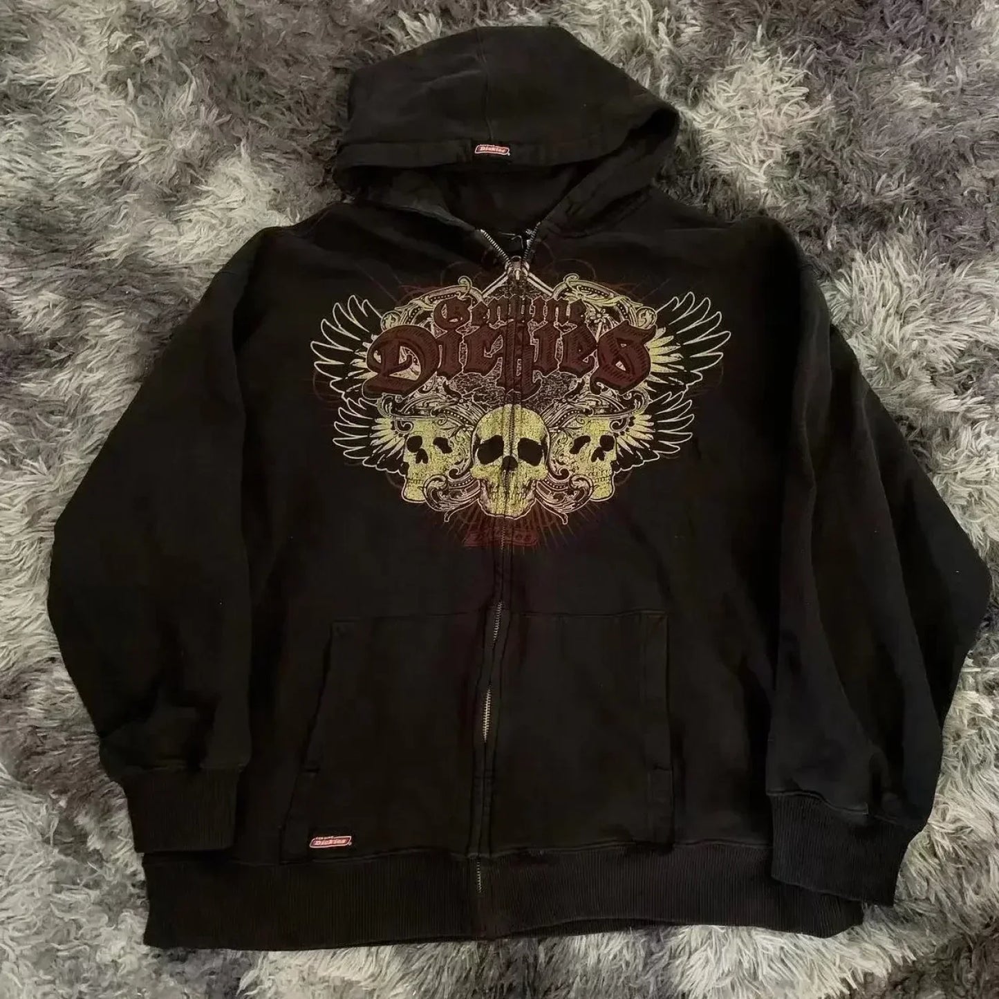 Skull Print Zipper Casual Hoodie