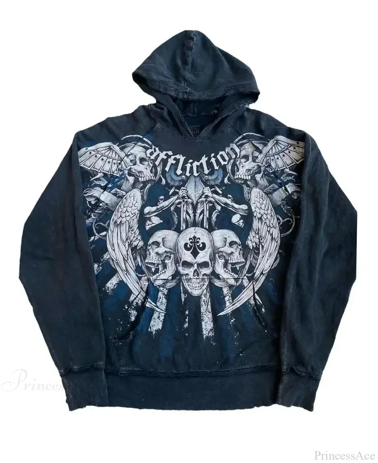 Skull Print Zipper Casual Hoodie