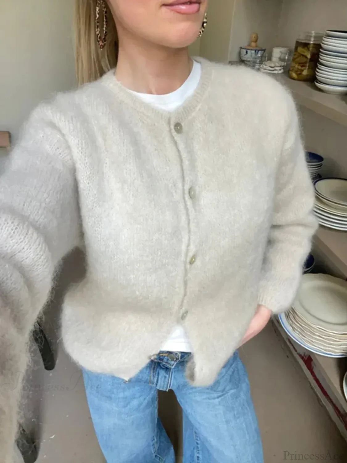 Solid Color Button-Down Long Sleeve Cardigan