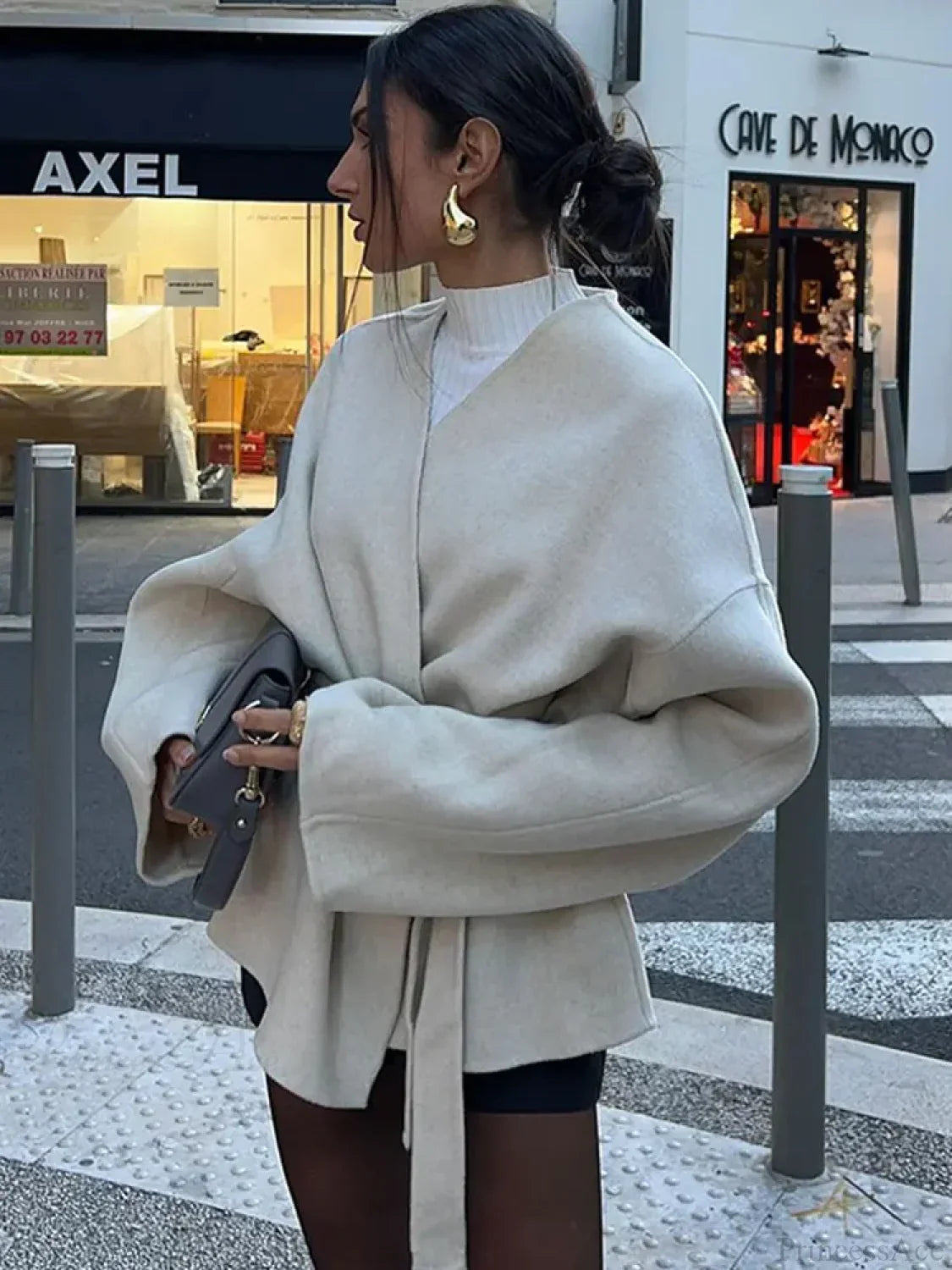 Solid Lace-up V-neck Cardigan Coat