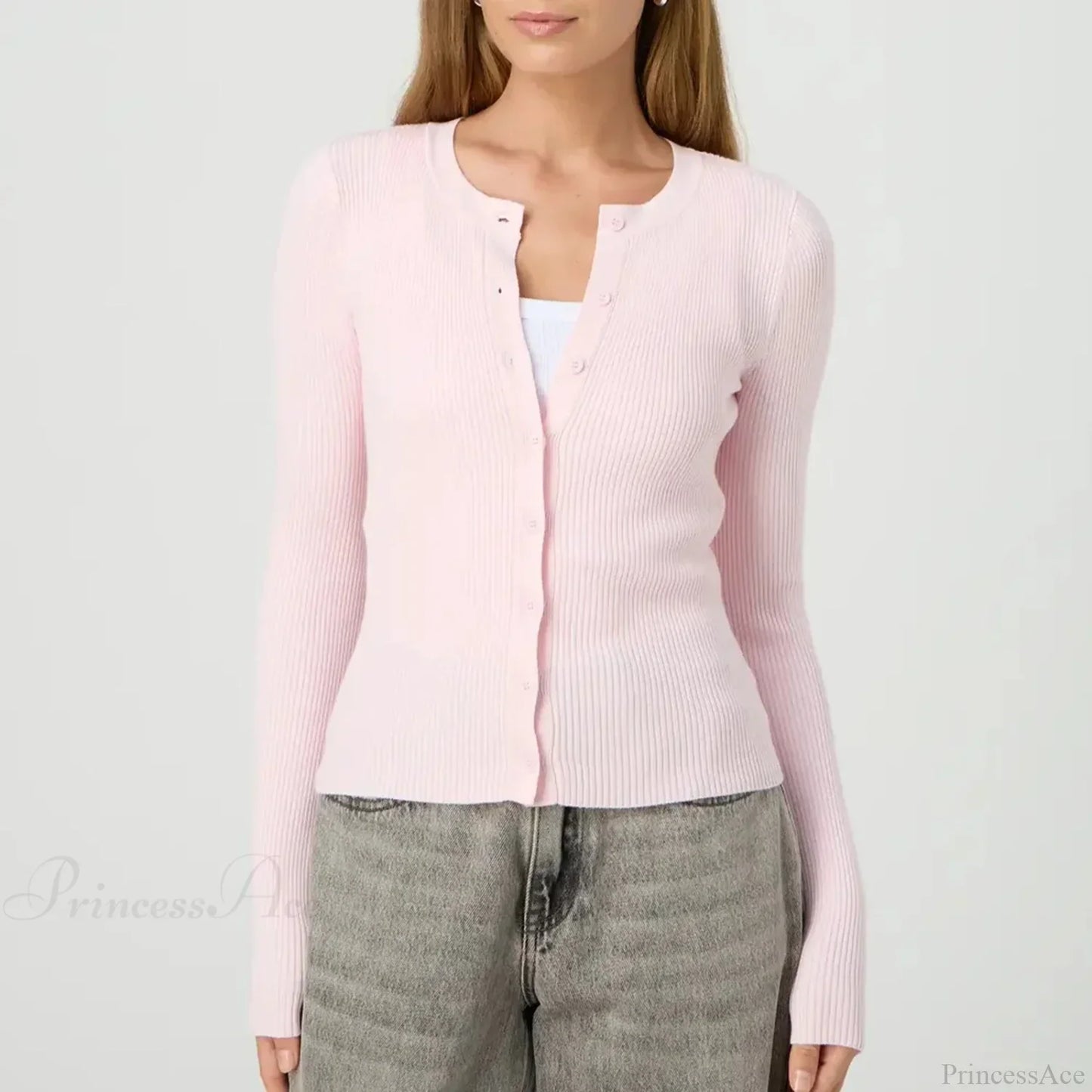 Solid Ribbed Button Up Slim Knit Cardigan