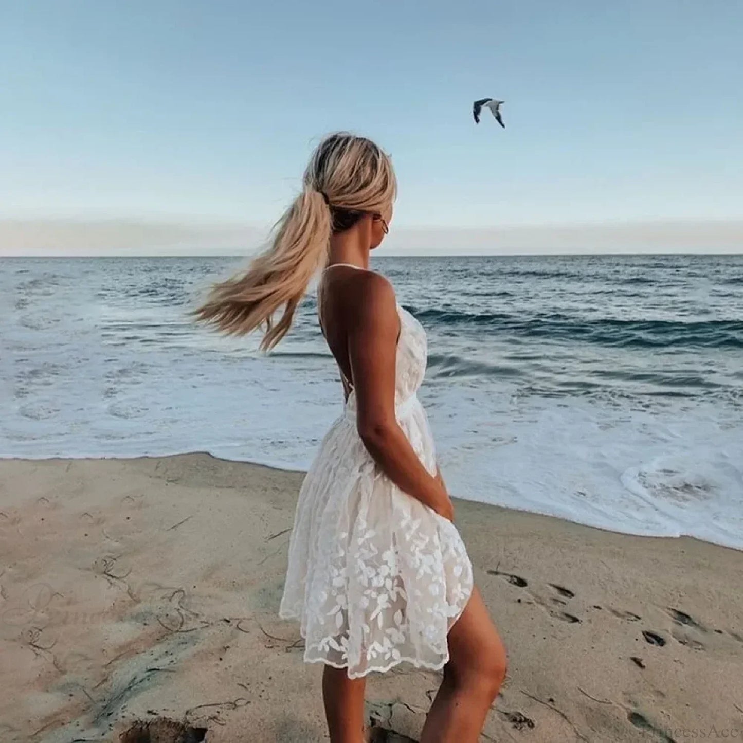 Solid Sleeveless Backless Lace Boho Dress