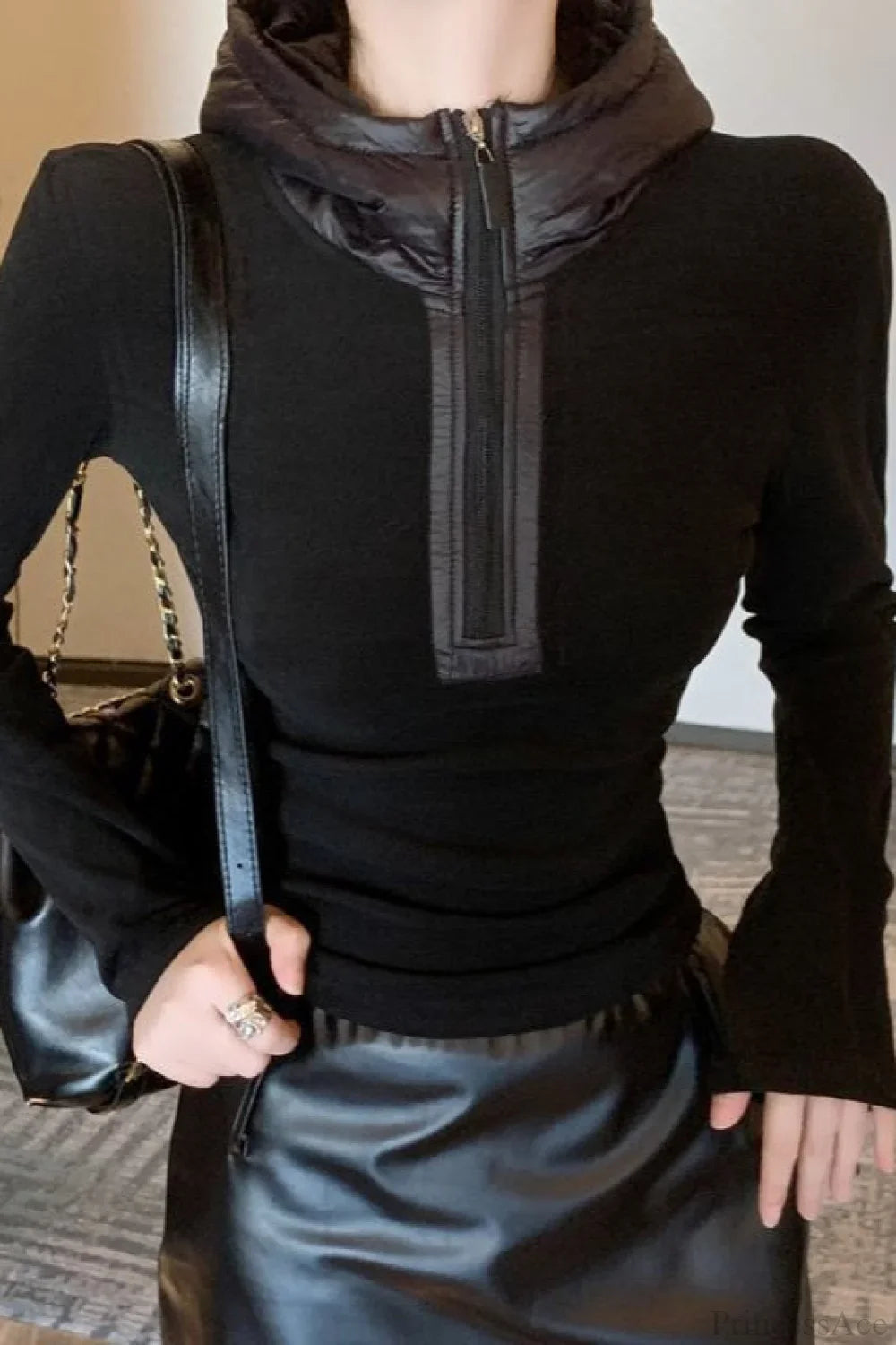 Solid Slim Half-Zip Hooded Long Sleeve Tee