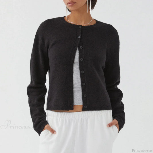 Solid Vintage Round Neck Button Cardigan