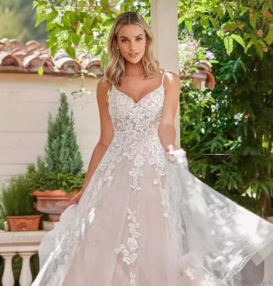 Spaghetti Strap Sheer Tail Wedding Dress