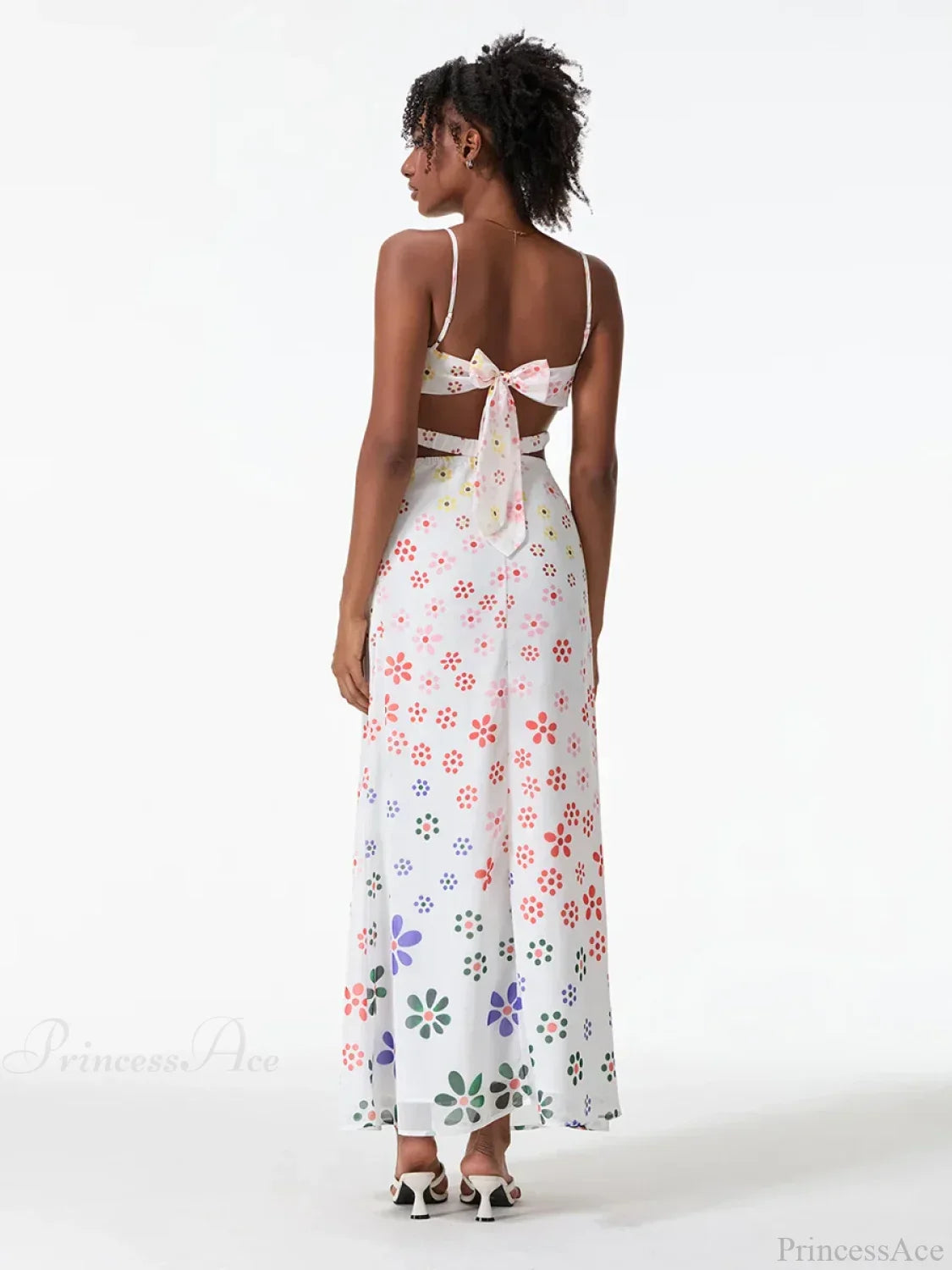 Spaghetti Straps Elegant Backless Bow Cross Floral Dress