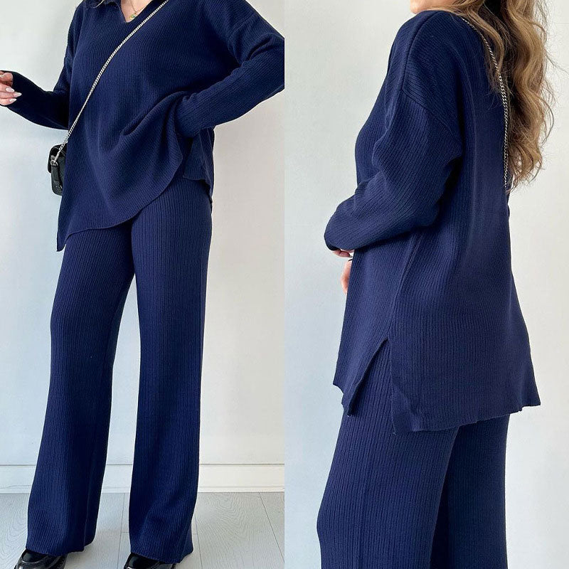 Lina® | Casual two-piece suit with a V-neck and slit.