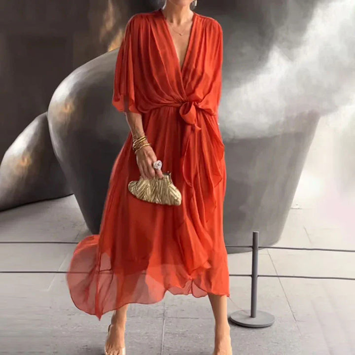 Natasha® | Midi Dress With V-Neckline And Loose Sleeves