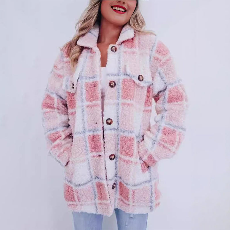 Carina | Checked teddy jacket for women
