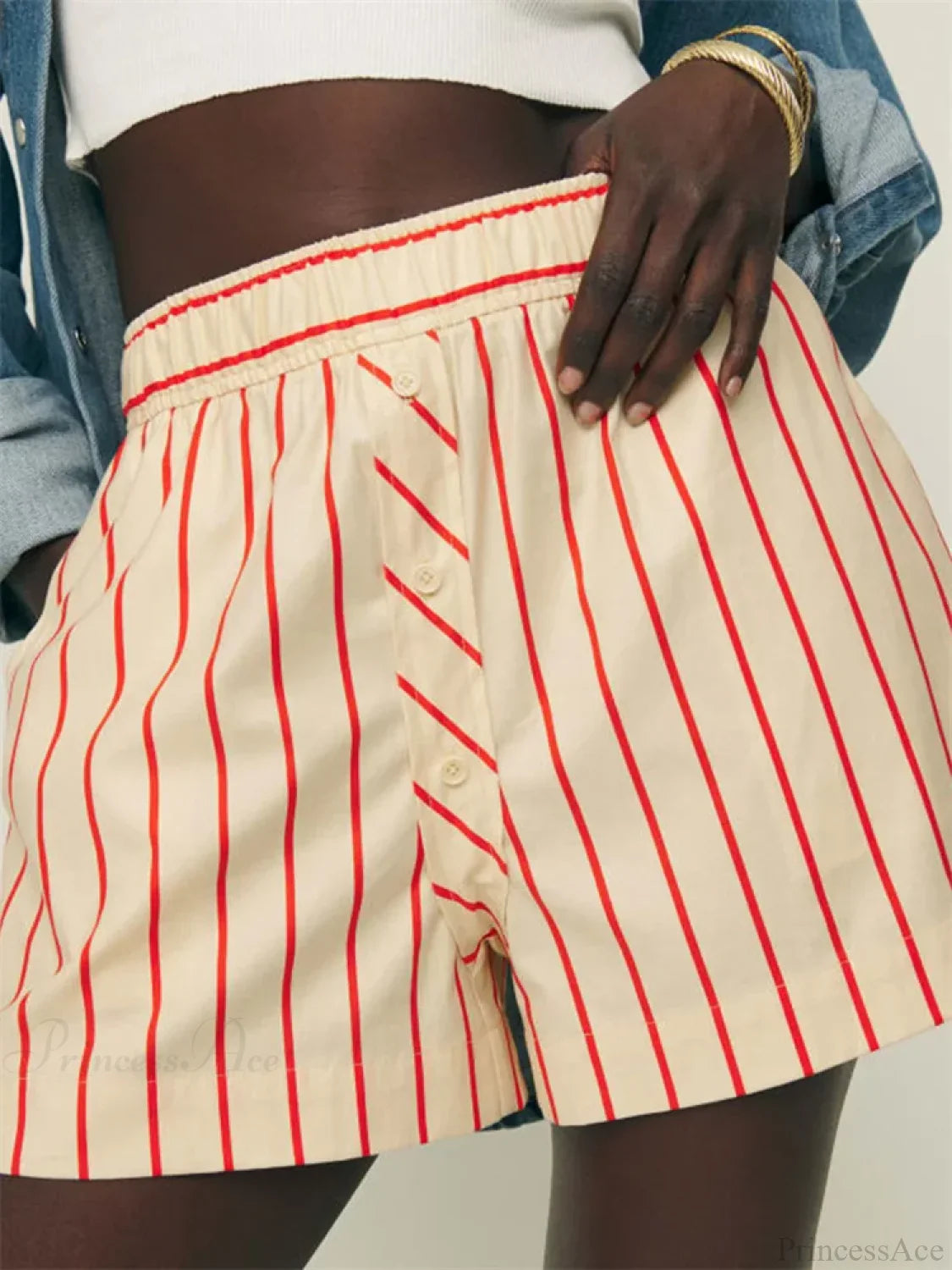 Striped Button Wide Leg Short