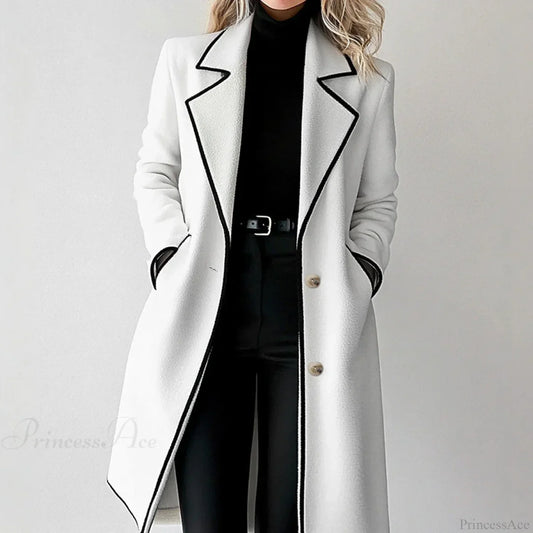 Striped Lapel Full Sleeve Woolen Overcoat