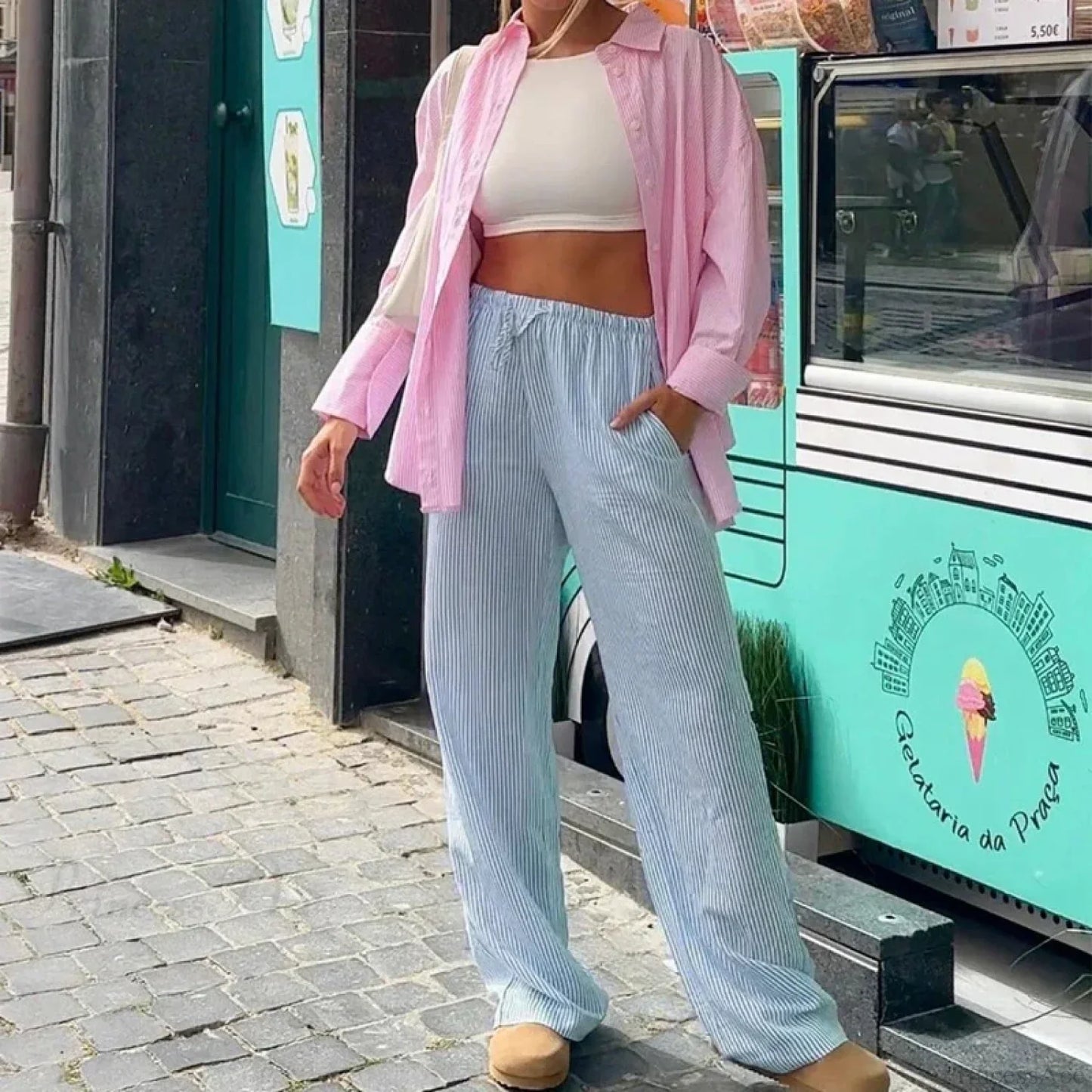 Striped Pajama Casual Elastic Waist Pant