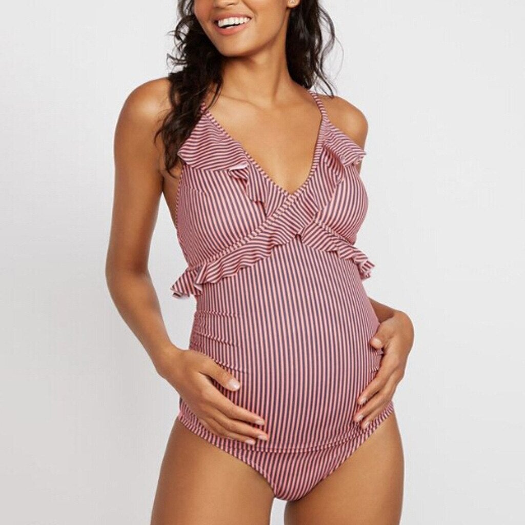 Yeva® | Maternity Swimsuit With Ruffles And Cross-Shoulder Straps