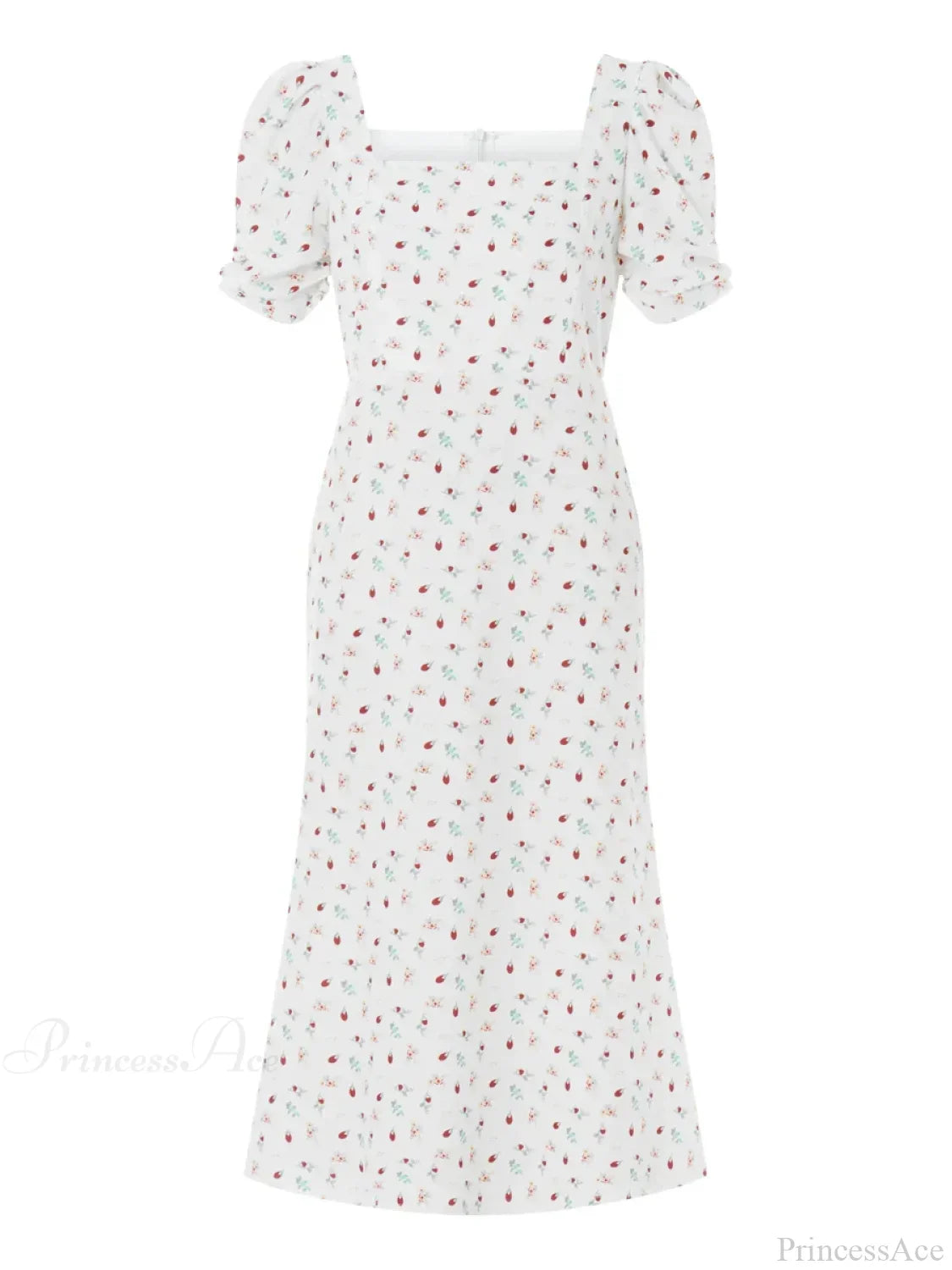 Summer Floral Midi Puff Sleeve A-Line Floral Dress