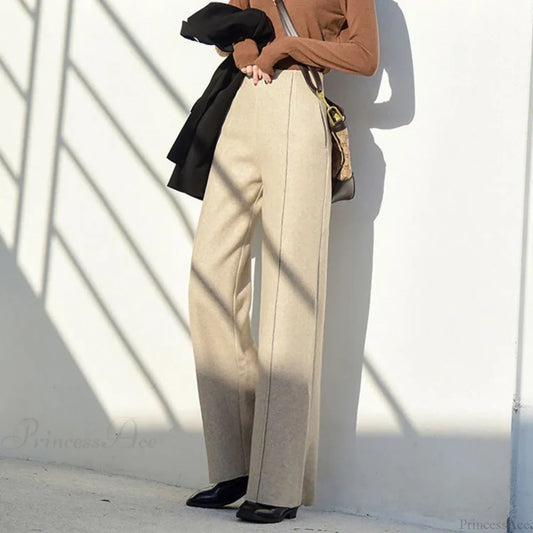 Super High Waist Wool Blend Warm Loose Cashmere Thick Woolen Pants