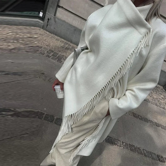Tassel Turtleneck Irregular Button Overcoat