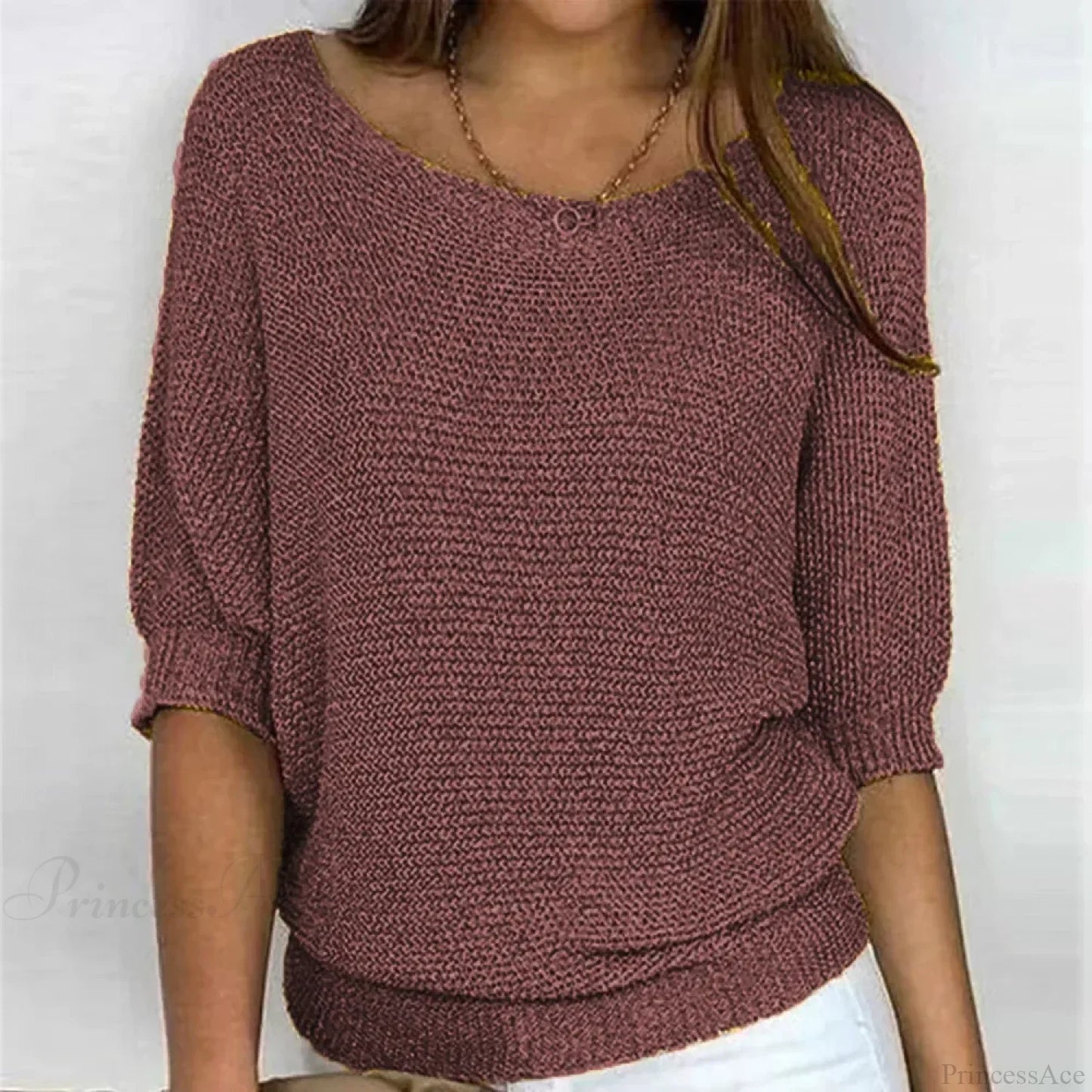 Three - Quarter Sleeve Elegant Purple Sweater
