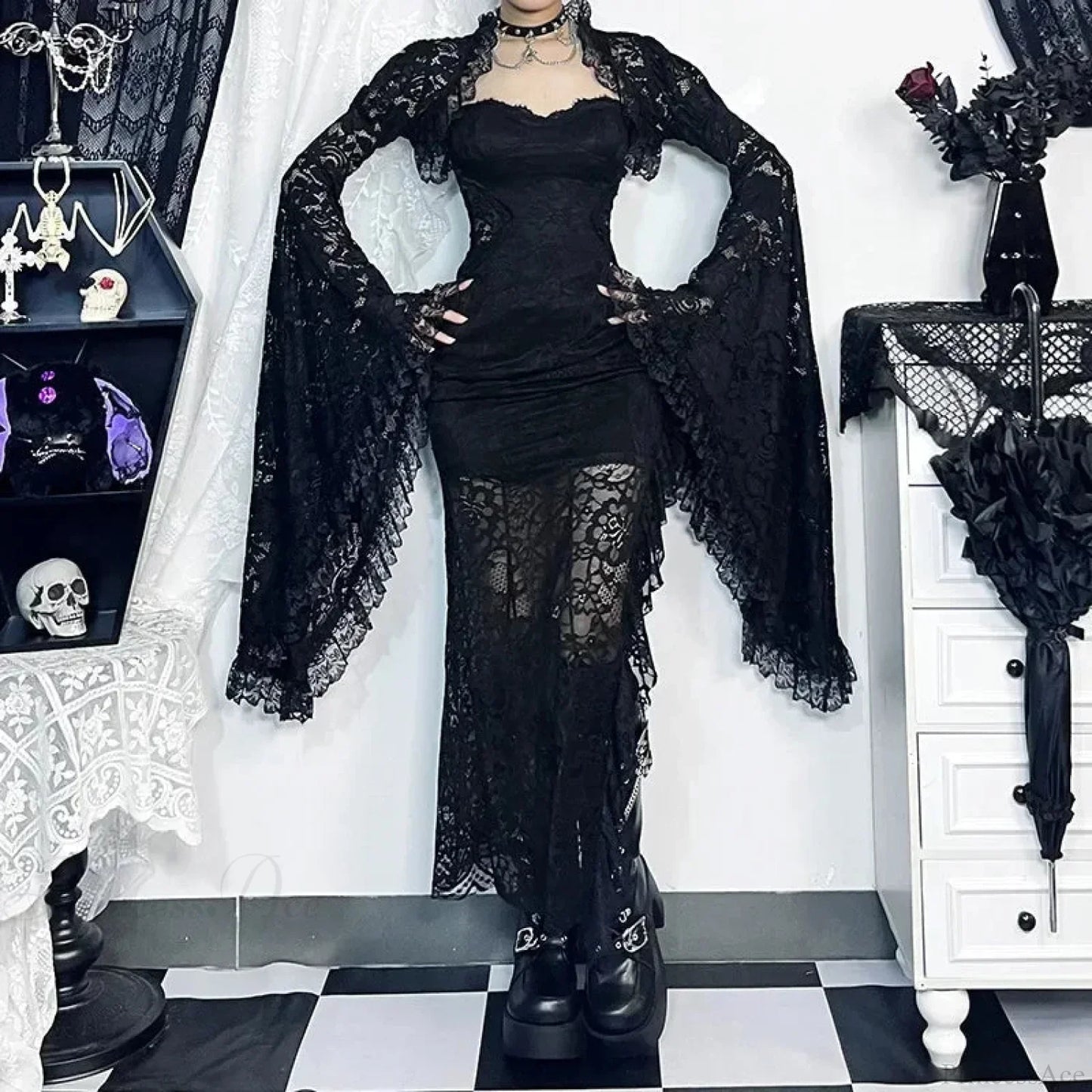 Traditional Gothic Lace Flare Sleeve Shirt