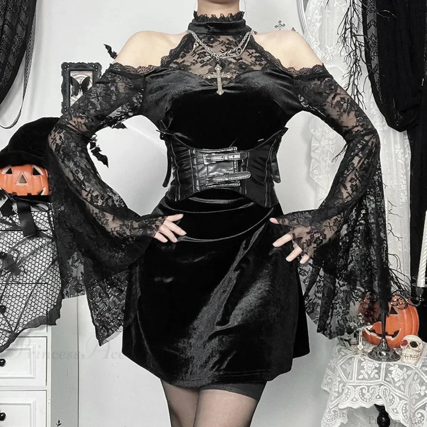 Transparent Lace Slender Mini Dress