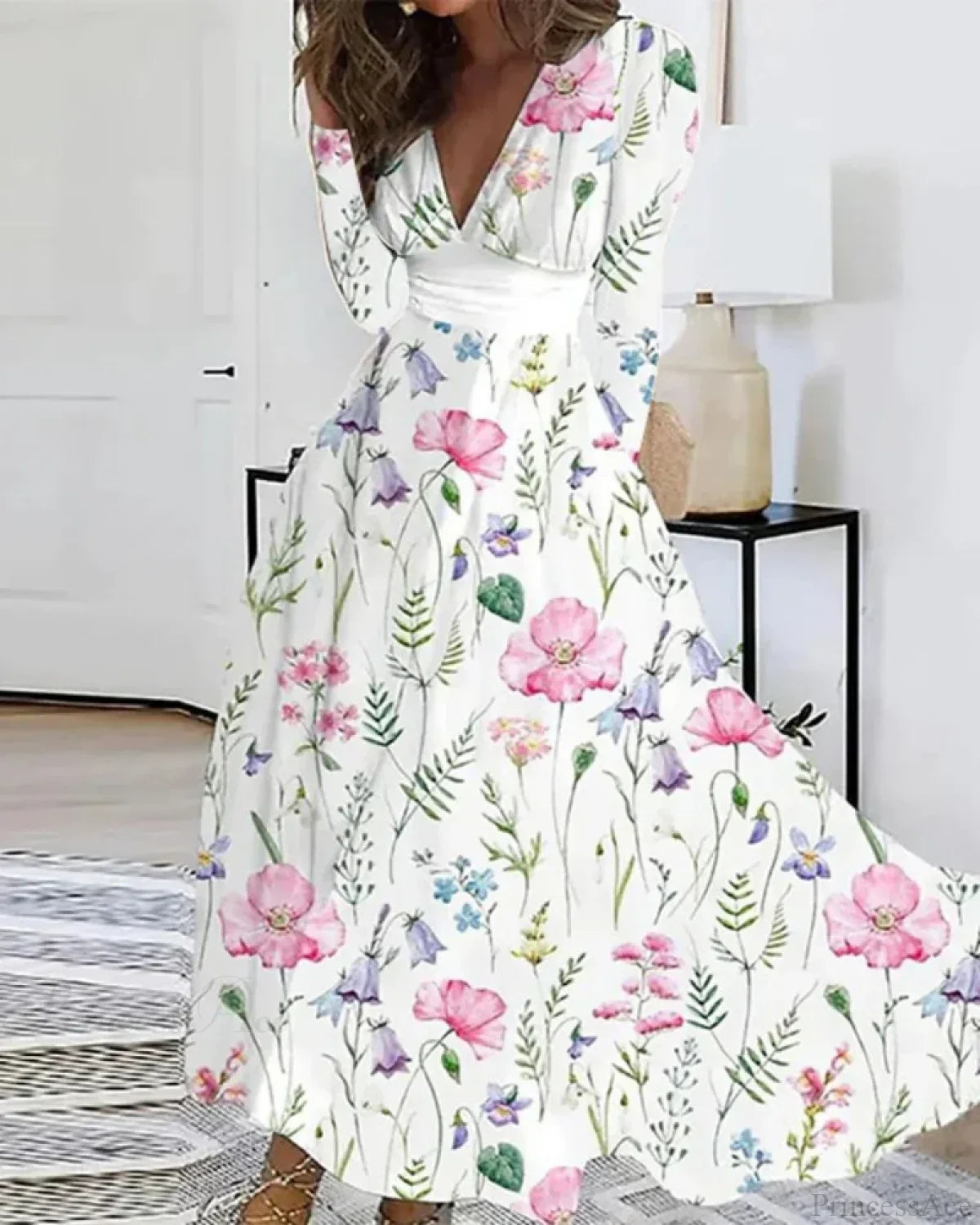 V Neck Floral Maxi Dress
