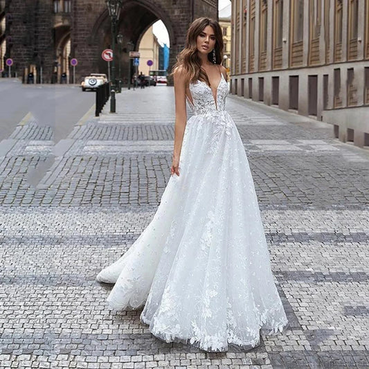 V-Neck Mermaid Sheer Tulle Wedding Dress
